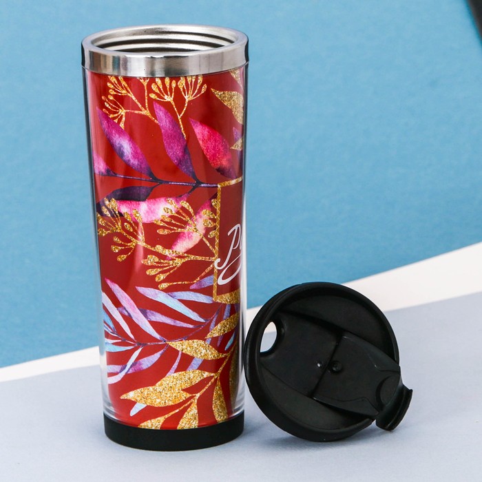 Термостакан, металлическая колба, сменная вставка "С днем рождения", 350 мл