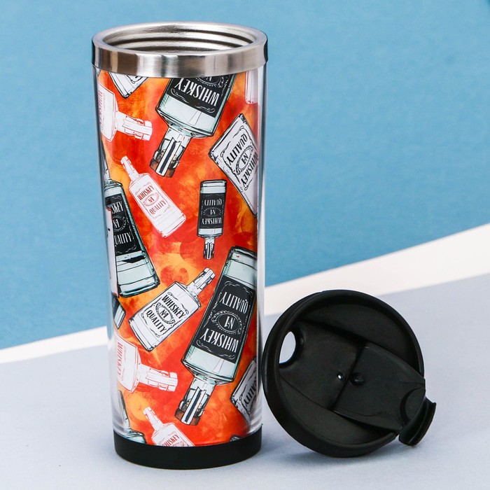 Термостакан, металлическая колба, сменная вставка "Чего пить", 350 мл