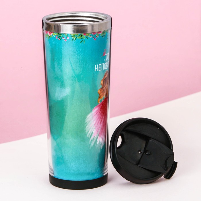 Термостакан, металлическая колба, сменная вставка "Ты неповторима", 350 мл