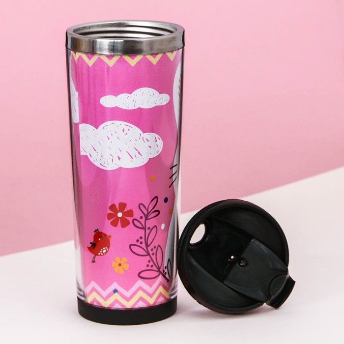 Термостакан, металлическая колба, сменная вставка "Если будешь улыбаться", 350 мл