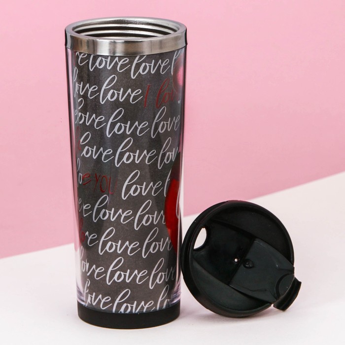 Термостакан, металлическая колба, сменная вставка "Спасибо, что ты есть", 350 мл