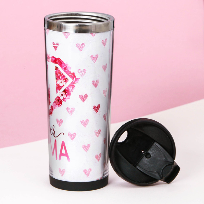 Термостакан, металлическая колба, сменная вставка "Super мама", 350 мл