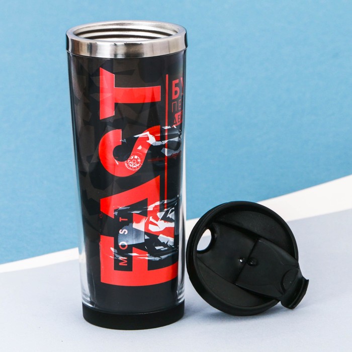 Термостакан, металлическая колба, сменная вставка "Будь первым", 350 мл