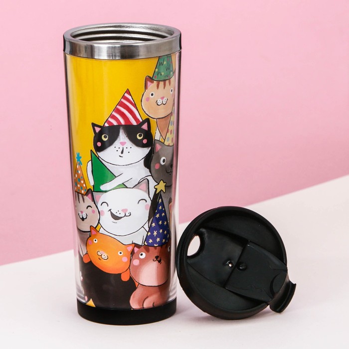 Термостакан, металлическая колба, сменная вставка "Будь в хорошем окружении", 350 мл