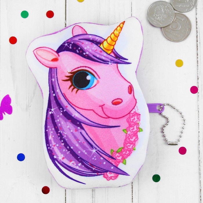 Мягкий кошелёк "Единорог украшение из роз"