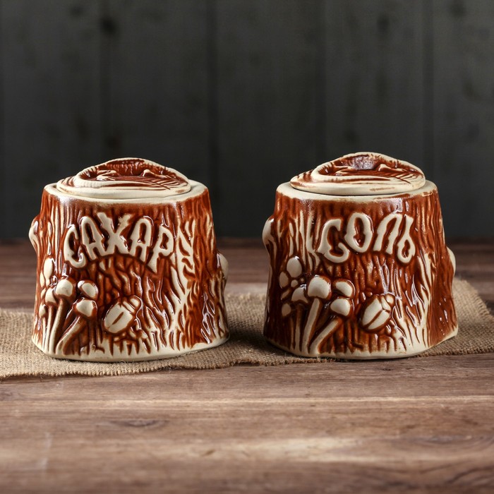 Набор для специй "Пенек", соль, сахар, 450 мл