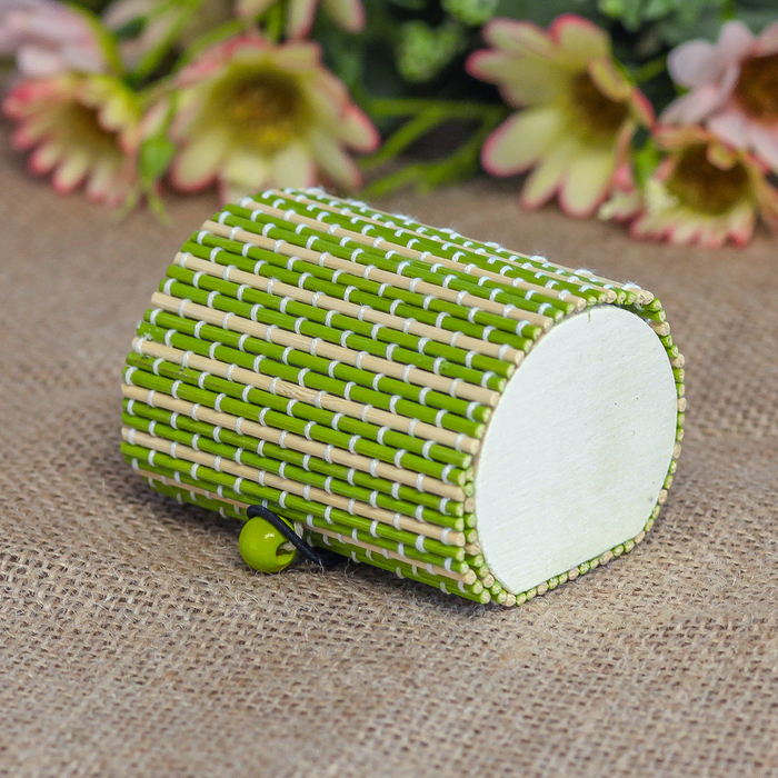 Шкатулка соломка "Полосочки" зелено-бежевые 5х7,5х5,5 см