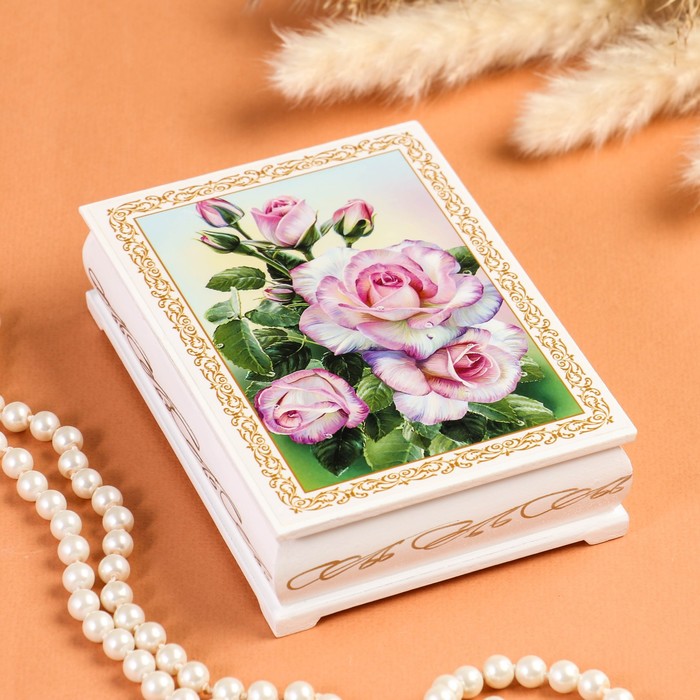Шкатулка «Нежные розы», белая, 10×14 см, лаковая миниатюра шкатулка букет цветов в вазе белая 10×14 см лаковая миниатюра