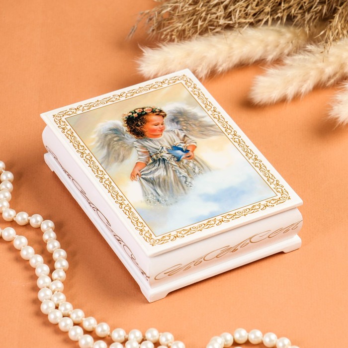 Шкатулка «Ангел с птицей», белая, 10×14 см, лаковая миниатюра шкатулка тюльпаны белая 8×10 5 см лаковая миниатюра