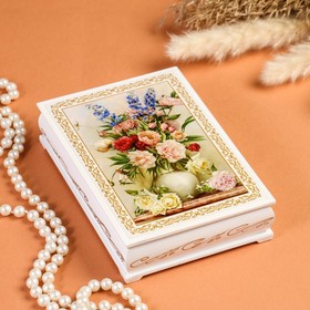 Шкатулка «Букет цветов в вазе», белая, 11×16 см, лаковая миниатюра