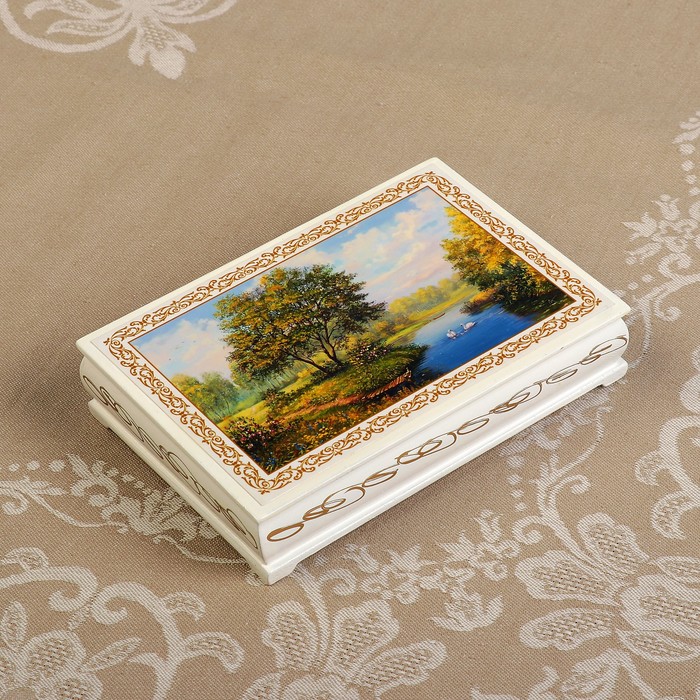 Шкатулка «Берег», белая, 11×16 см, лаковая миниатюра