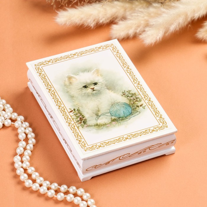 Шкатулка «Котёнок с клубком», белая, 11×16 см, лаковая миниатюра шкатулка котёнок с клубком белая 11×16 см лаковая миниатюра