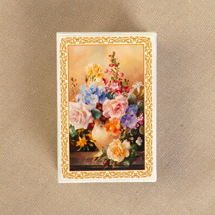 Шкатулка «Букет цветов в вазе», белая, 6×9 см, лаковая миниатюра