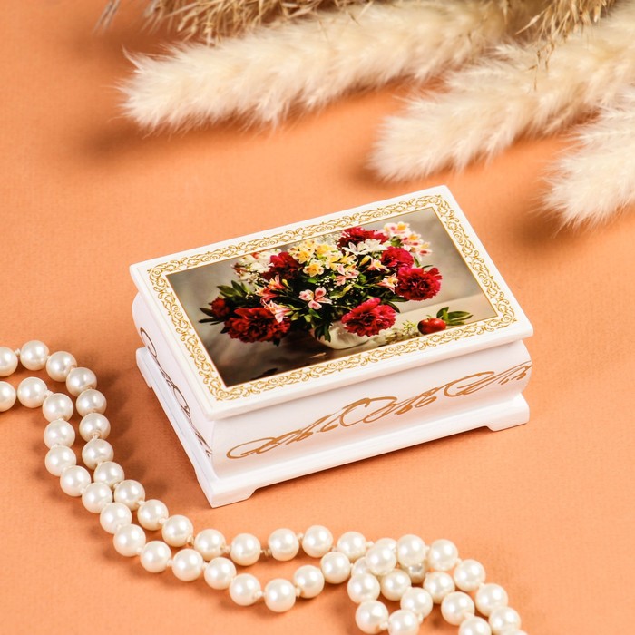 Шкатулка «Букет цветов в вазе», белая, 6×9 см, лаковая миниатюра шкатулка цветы в вазе белая 8×10 5 см лаковая миниатюра