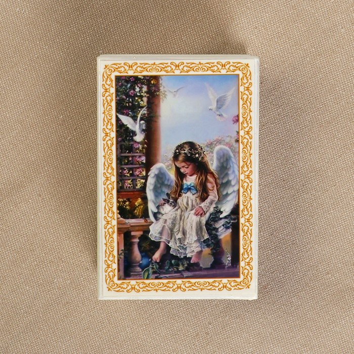 Шкатулка «Ангел с кроликом», белая, 6×9 см, лаковая миниатюра