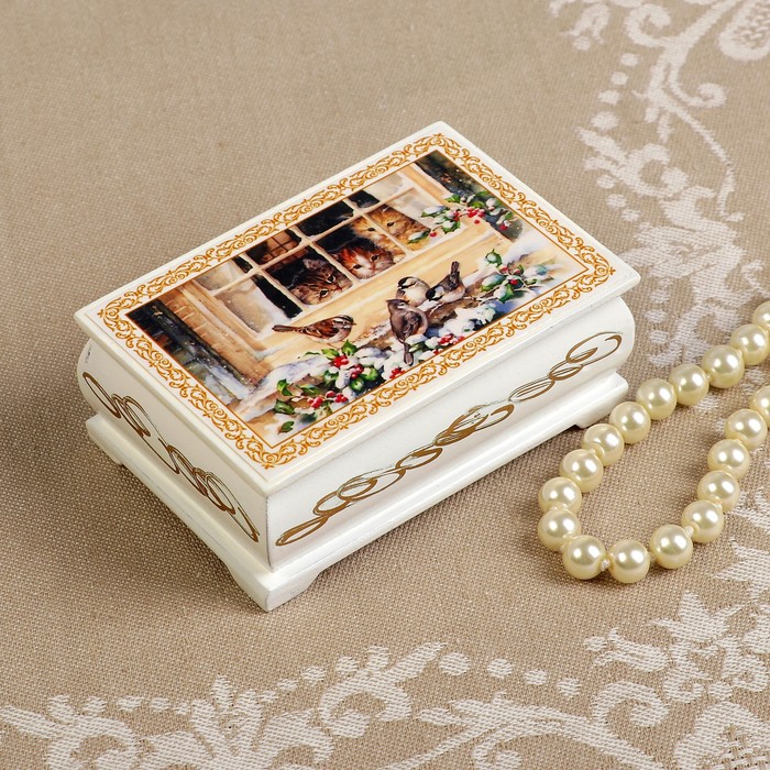 Шкатулка «Охотники», белая, 6×9 см, лаковая миниатюра