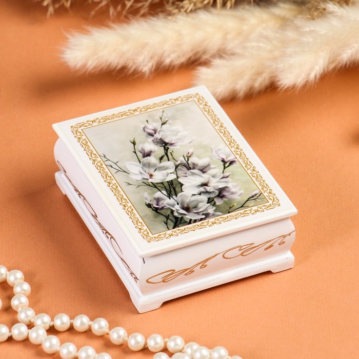Шкатулка «Цветение», белая, 8×10,5 см, лаковая миниатюра шкатулка тюльпаны белая 8×10 5 см лаковая миниатюра