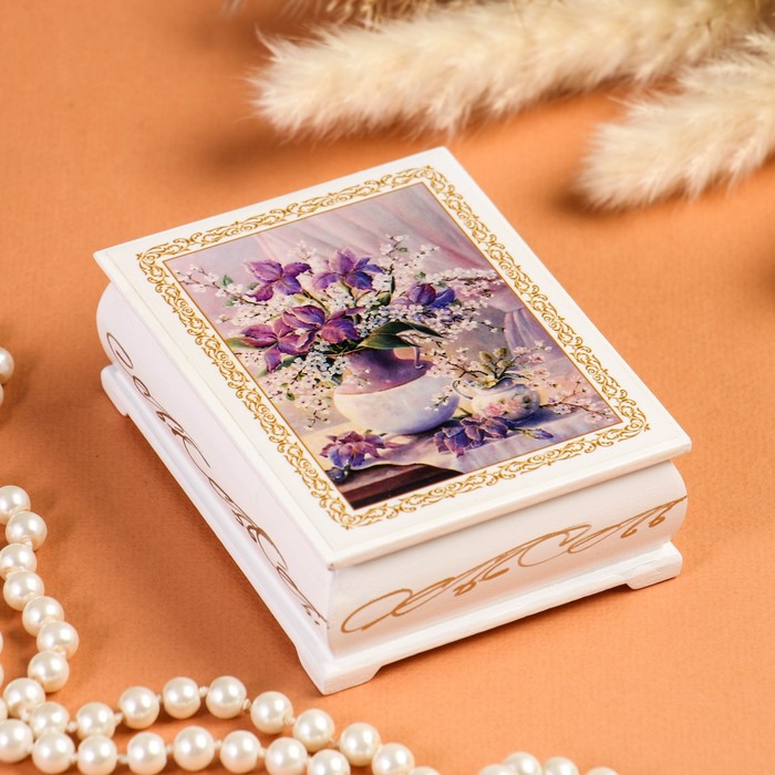 Шкатулка «Цветы в вазе», белая, 8×10,5 см, лаковая миниатюра шкатулка букет цветов в вазе белая 10×10 см лаковая миниатюра
