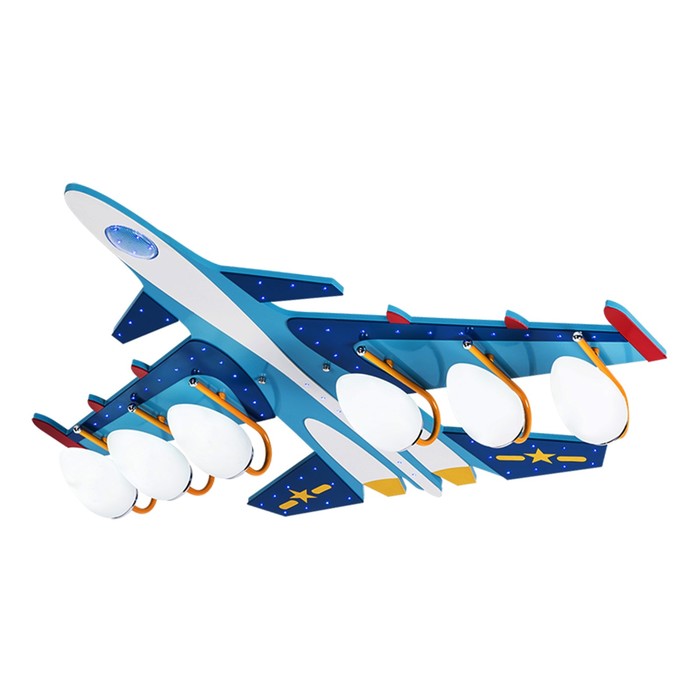 Люстра "Самолет" 6x40Вт E14 голубой 95x95x20см