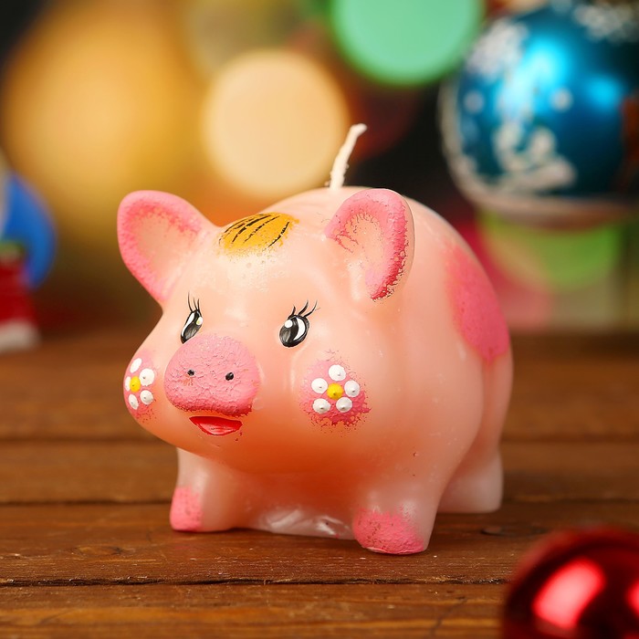 Свеча декоративная "Поросёнок Нуф-Нуф" с росписью, розовая