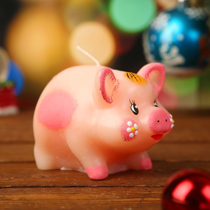 Свеча декоративная "Поросёнок Нуф-Нуф" с росписью, розовая