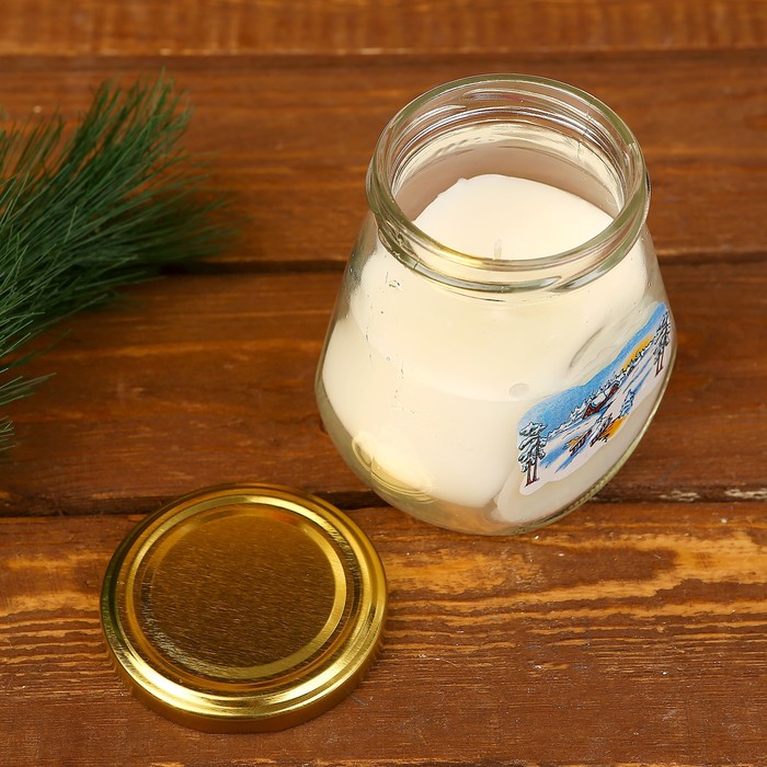 Свеча парафиновая в баночке "Простоквашино" с деколью, белая, 9,8х6,5х8,5см