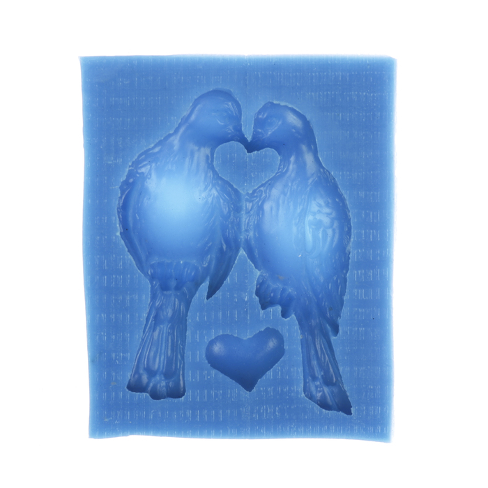 Молд силикон д/полимерной глины "Пара голубей и сердце"голуби 5,5х4,5 см,сердце 1,4х1,4 см