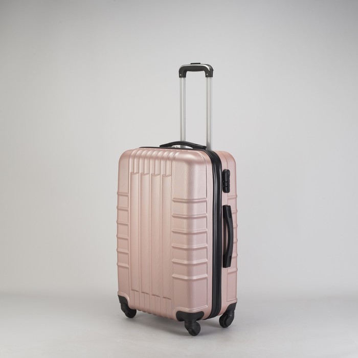 Чемодан средний "Сетка" 24", отдел на молнии, кодовый замок, 4 колеса, цвет пудровый