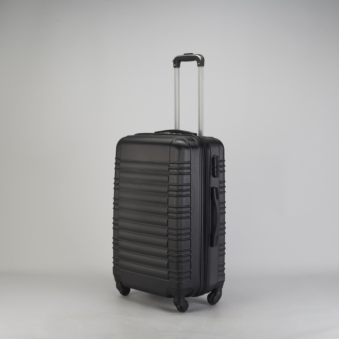 Чемодан средний "Плетение" 24", отдел на молнии, кодовый замок, 4 колеса, цвет чёрный