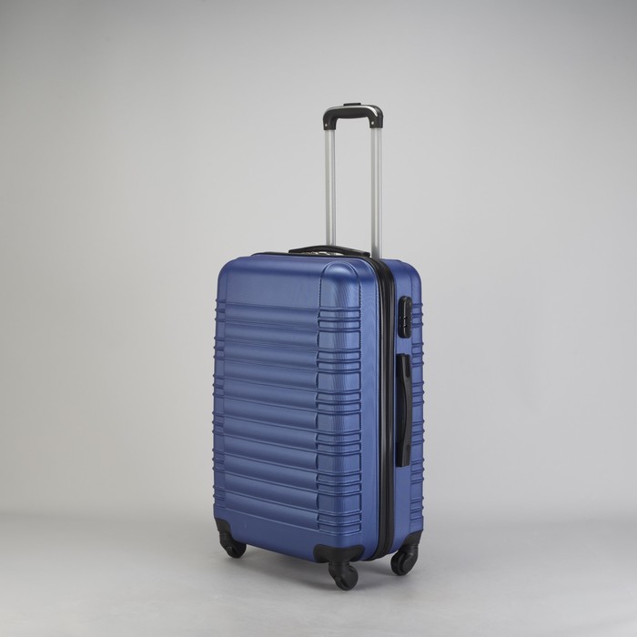 Чемодан средний "Плетение" 24", отдел на молнии, кодовый замок, 4 колеса, цвет синий