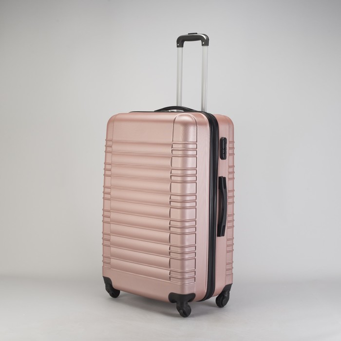 Чемодан большой "Плетение" 28", отдел на молнии, кодовый замок, 4 колеса, цвет пудровый