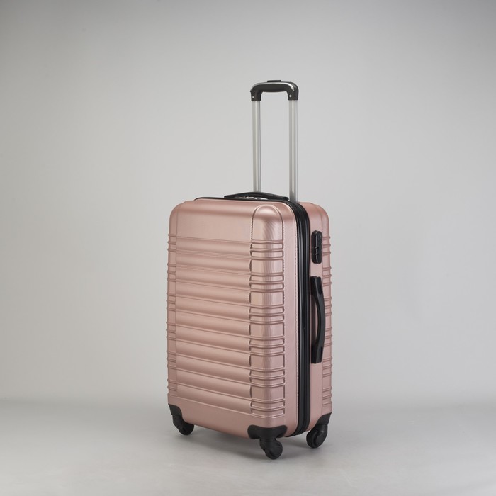 Чемодан средний "Плетение" 24", отдел на молнии, кодовый замок, 4 колеса, цвет пудровый