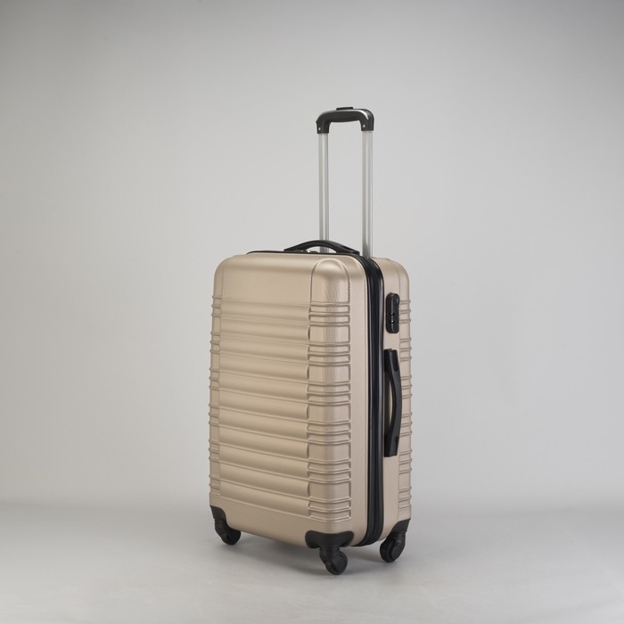 Чемодан средний "Плетение" 24", отдел на молнии, кодовый замок, 4 колеса, цвет бежевый