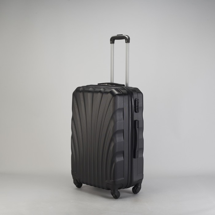 Чемодан средний "Ракушка" 24", отдел на молнии, кодовый замок, 4 колеса, цвет чёрный