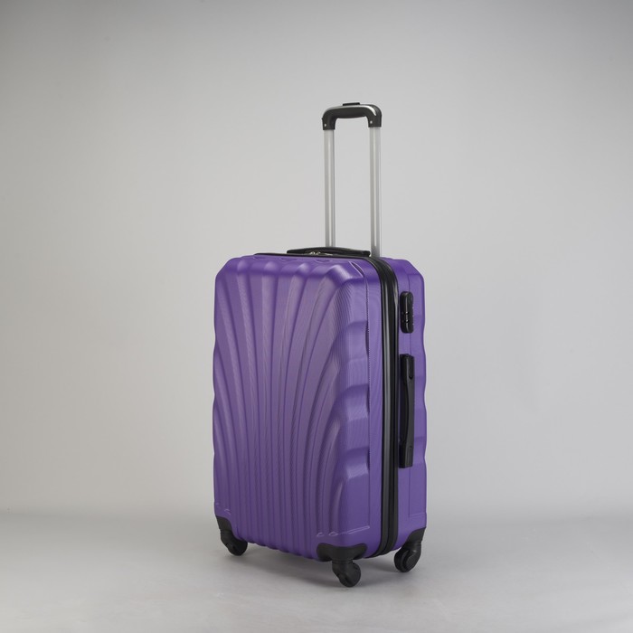 Чемодан средний "Ракушка" 24", отдел на молнии, кодовый замок, 4 колеса, цвет фиолетовый