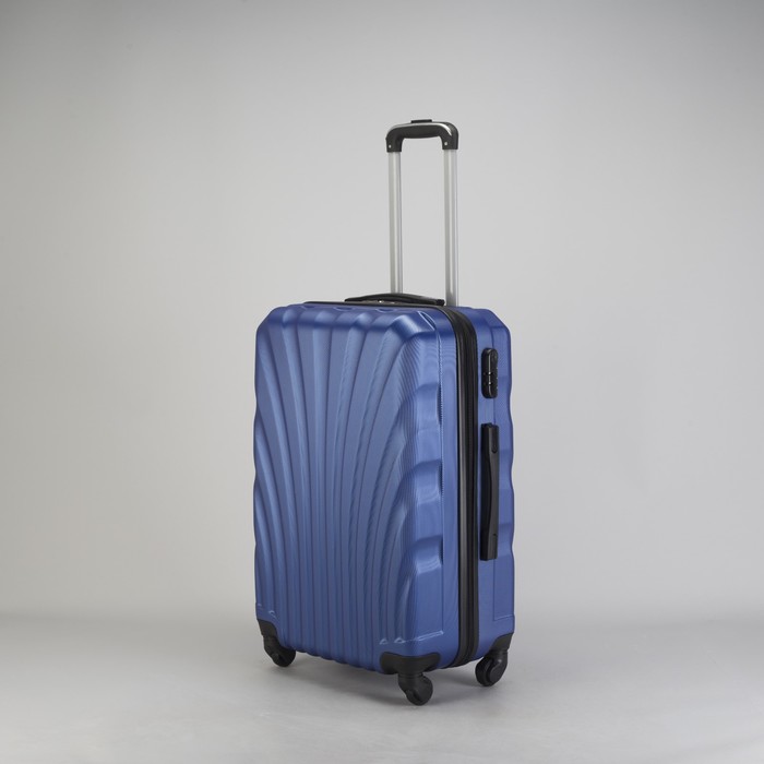 Чемодан средний "Ракушка" 24", отдел на молнии, кодовый замок, 4 колеса, цвет синий