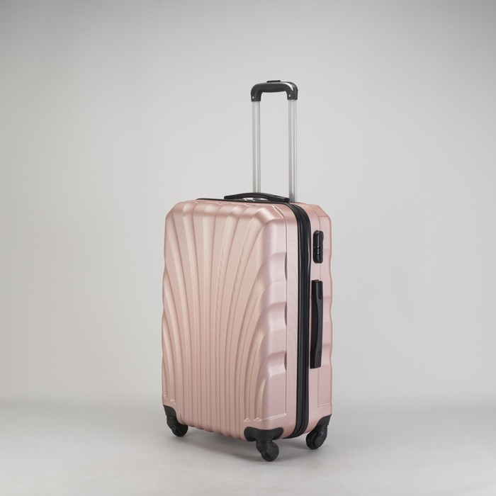 Чемодан средний "Ракушка" 24", отдел на молнии, кодовый замок, 4 колеса, цвет пудровый