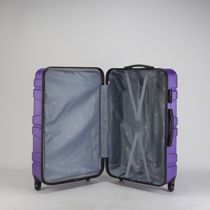 Чемодан большой "Доспехи" 28", отдел на молнии, кодовый замок, 4 колеса, цвет фиолетовый