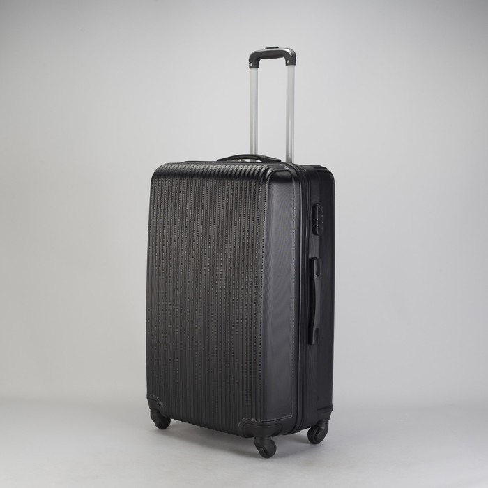 Чемодан большой "Полосы" 28", отдел на молнии, кодовый замок, 4 колеса, цвет чёрный
