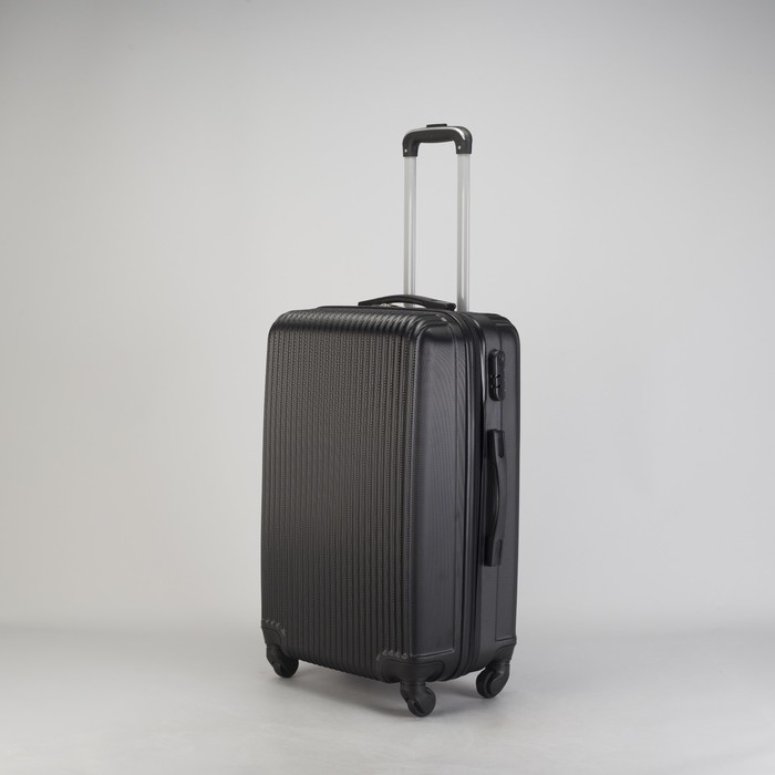 Чемодан средний "Полосы" 24", отдел на молнии, кодовый замок, 4 колеса, цвет чёрный