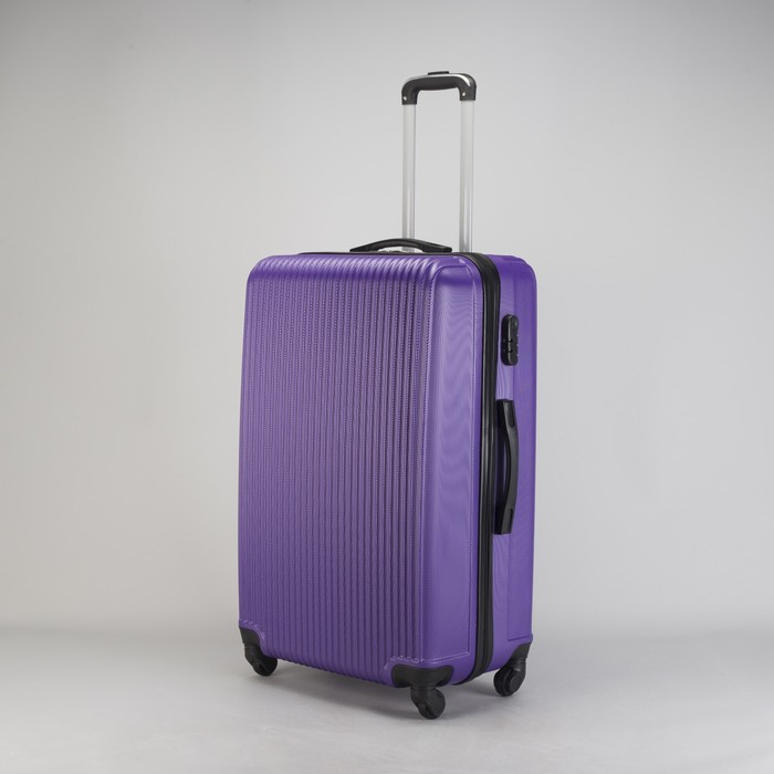 Чемодан большой "Полосы" 28", отдел на молнии, кодовый замок, 4 колеса, цвет фиолетовый