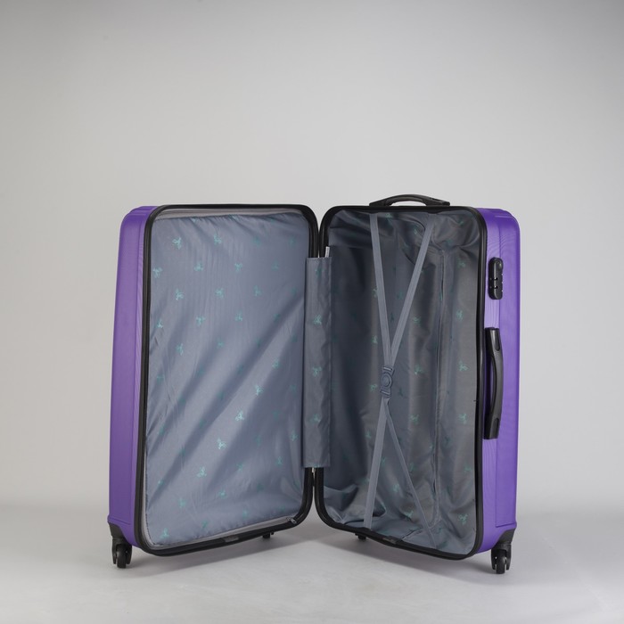 Чемодан большой "Полосы" 28", отдел на молнии, кодовый замок, 4 колеса, цвет фиолетовый