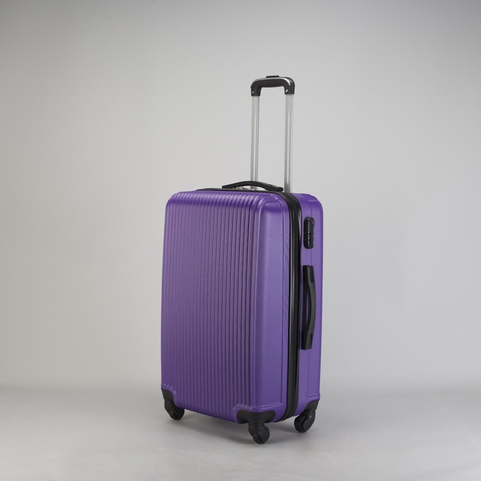 Чемодан средний "Полосы" 24", отдел на молнии, кодовый замок, 4 колеса, цвет фиолетовый