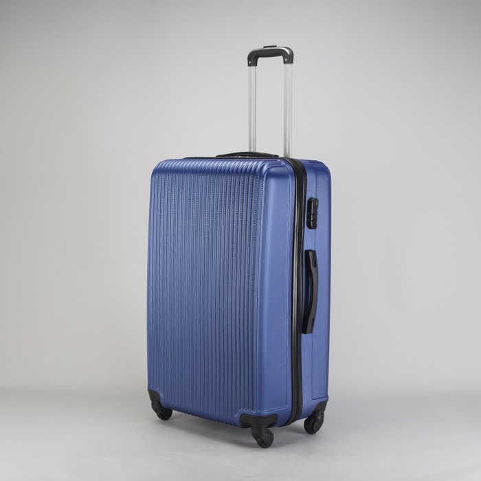 Чемодан большой "Полосы" 28", отдел на молнии, кодовый замок, 4 колеса, цвет синий