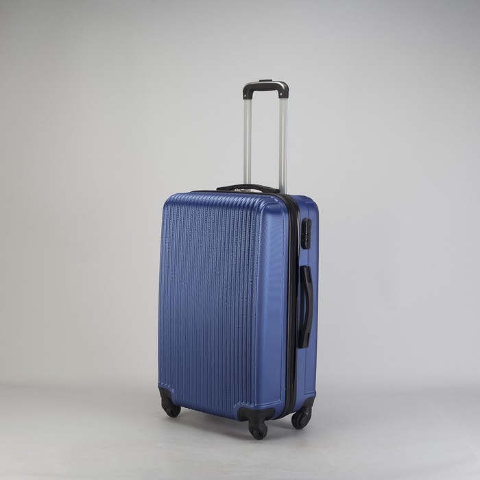 Чемодан средний "Полосы" 24", отдел на молнии, кодовый замок, 4 колеса, цвет синий