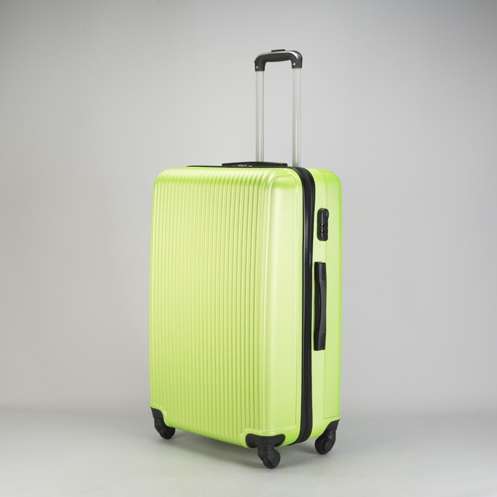 Чемодан большой "Полосы" 28", отдел на молнии, кодовый замок, 4 колеса, цвет зелёный
