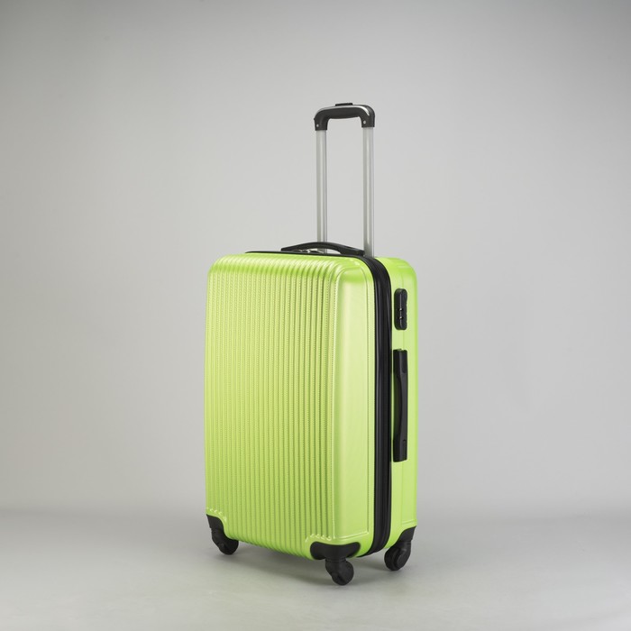 Чемодан средний "Полосы" 24", отдел на молнии, кодовый замок, 4 колеса, цвет зелёный