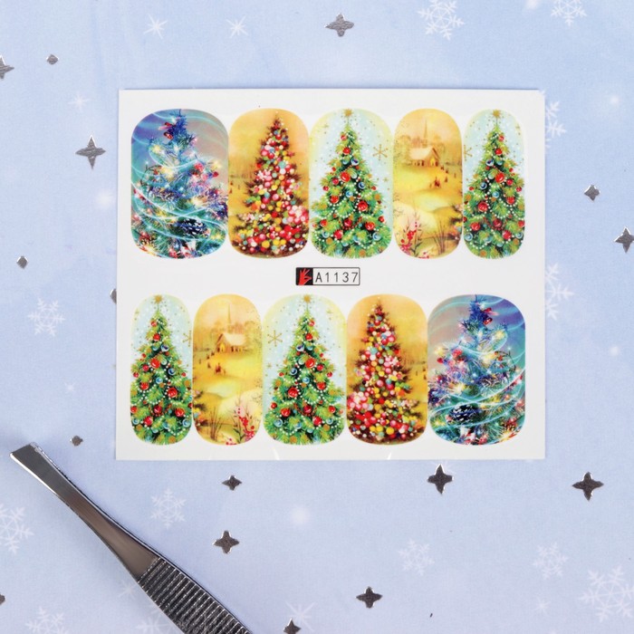 Слайдер-дизайн для ногтей "Ёлочки", водный