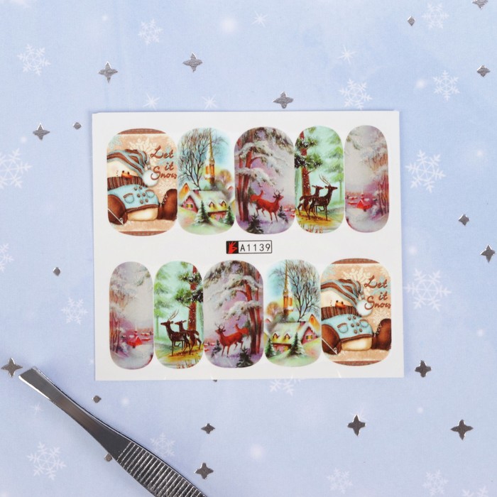 Слайдер-дизайн для ногтей "Зимний пейзаж", водный