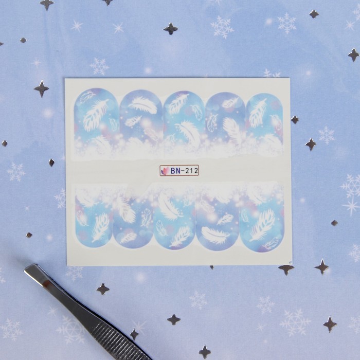 Слайдер-дизайн для ногтей "Пёрышки", водный